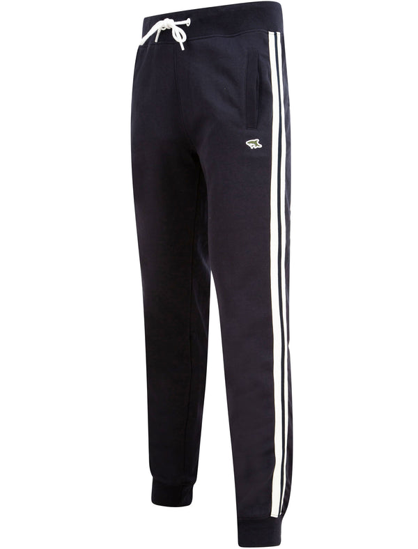 Louis Brushback Fleece Cuffed Joggers with Racer Stripe Detail in Sky Captain Navy - Le Shark