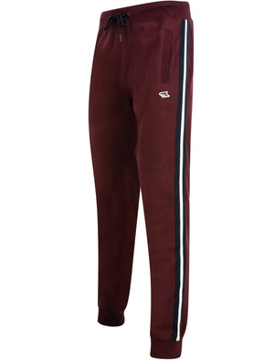 Louis Brushback Fleece Cuffed Joggers with Racer Stripe Detail in Winetasting - Le Shark