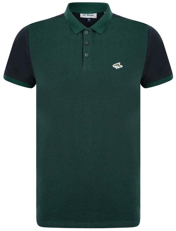 Max Cotton Pique Polo Shirt with Birdseye Front Panel In Dune Bug / Navy - Le Shark