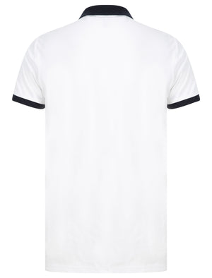 Max Cotton Pique Polo Shirt with Birdseye Front Panel In Navy / Optic White - Le Shark