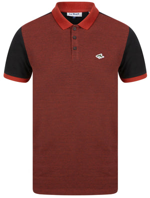Max Cotton Pique Polo Shirt with Birdseye Front Panel In Rosewood / Black - Le Shark
