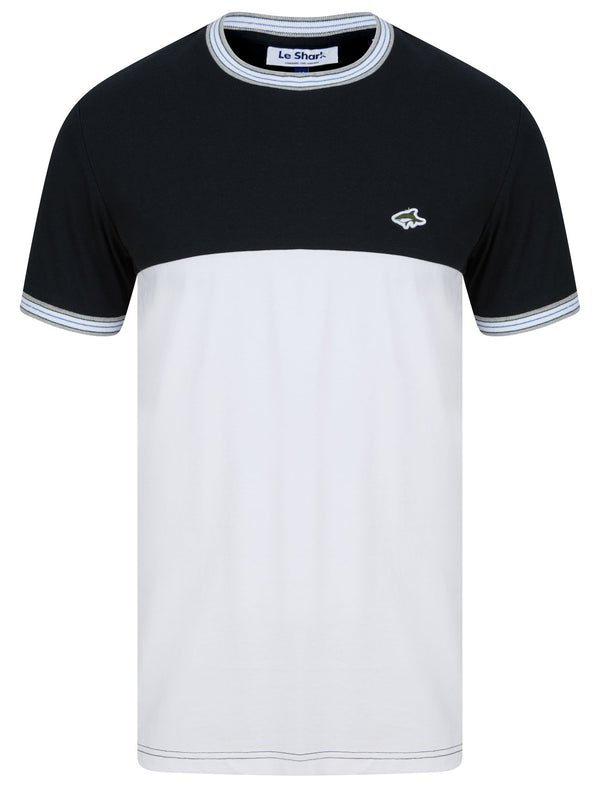 Milo Colour Block Cotton T-Shirt with Tipping in Jet Black - Le Shark