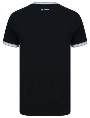 Milo Colour Block Cotton T-Shirt with Tipping in Jet Black - Le Shark