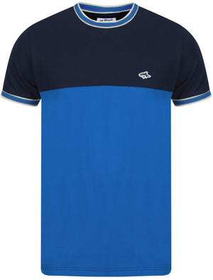 Milo Colour Block Cotton T-Shirt with Tipping in Sky Captain Navy - Le Shark