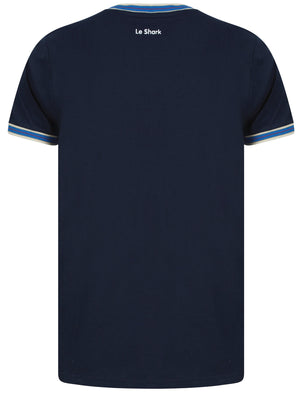 Milo Colour Block Cotton T-Shirt with Tipping in Sky Captain Navy - Le Shark