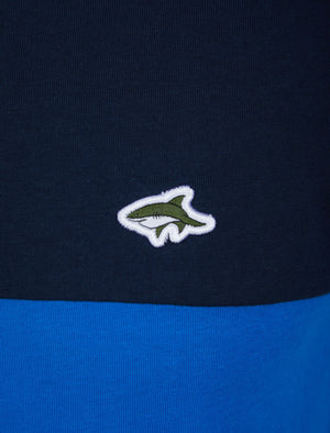 Milo Colour Block Cotton T-Shirt with Tipping in Sky Captain Navy - Le Shark