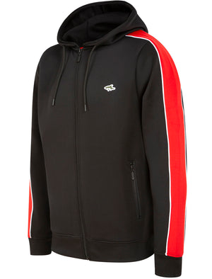 Mitch Zip Through Hoodie with Colour Block Panel Sleeves In Jet Black / Red - Le Shark