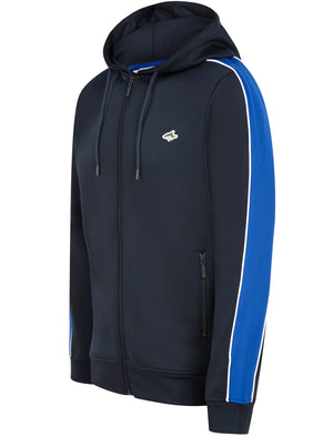 Mitch Zip Through Hoodie with Colour Block Panel Sleeves In Sky Captain Navy / Blue - Le Shark