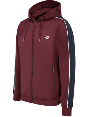Mitch Zip Through Hoodie with Colour Block Panel Sleeves In Winetasting - Le Shark