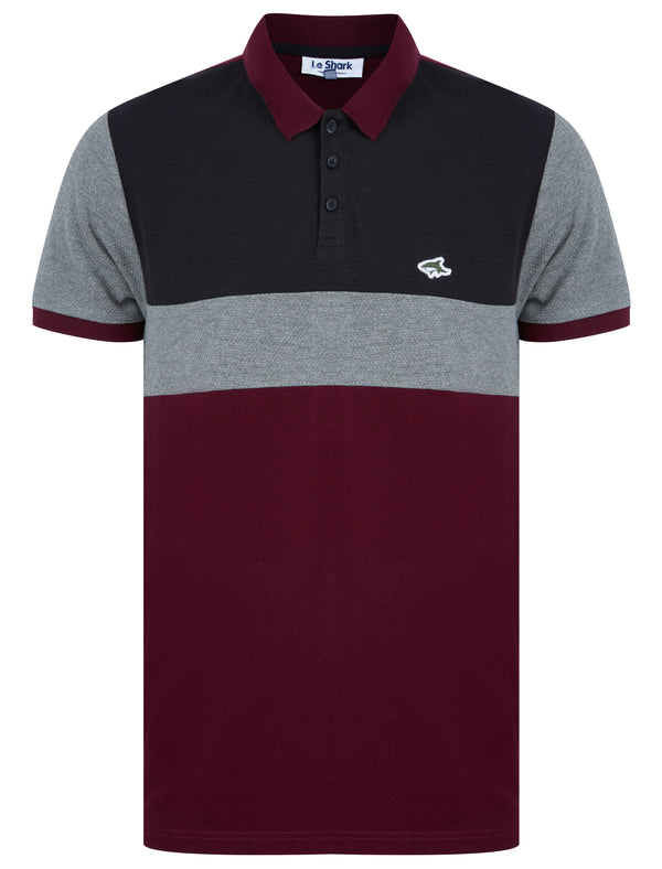 Nathan Colour Block Cotton Pique Polo Shirt in Jet Black / Winetasting - Le Shark