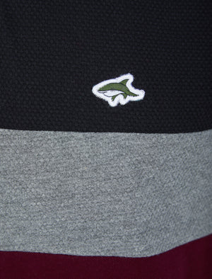 Nathan Colour Block Cotton Pique Polo Shirt in Jet Black / Winetasting - Le Shark