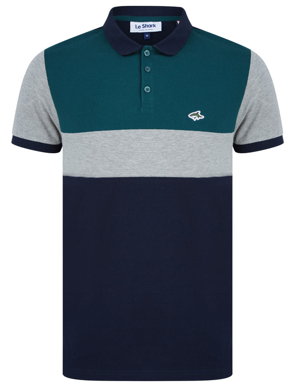 Nathan Colour Block Cotton Pique Polo Shirt in June Bug - Le Shark