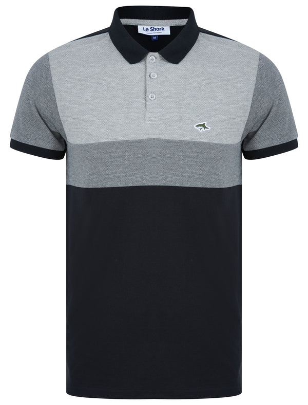 Nathan Colour Block Cotton Pique Polo Shirt in Light Grey Marl - Le Shark