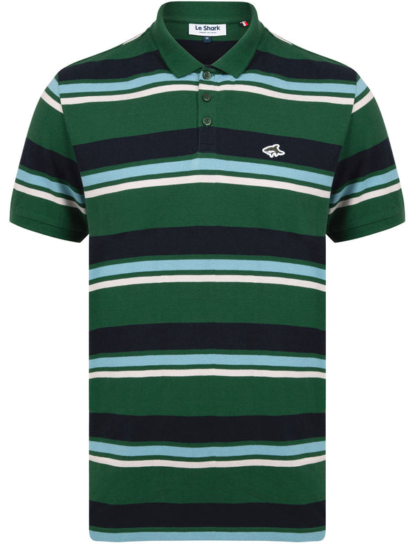 Orton Striped Cotton Pique Polo Shirt In Hunter Green - Le Shark