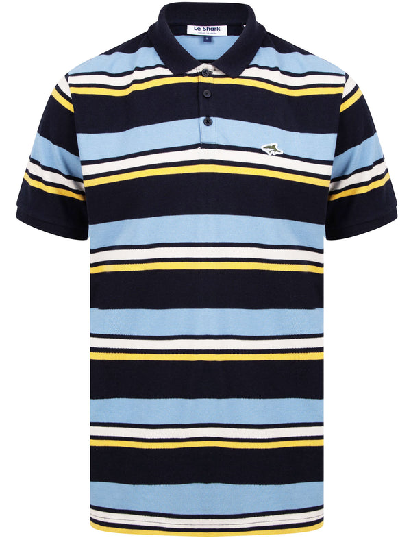 Orton Striped Cotton Pique Polo Shirt In Sky Captain Navy - Le Shark