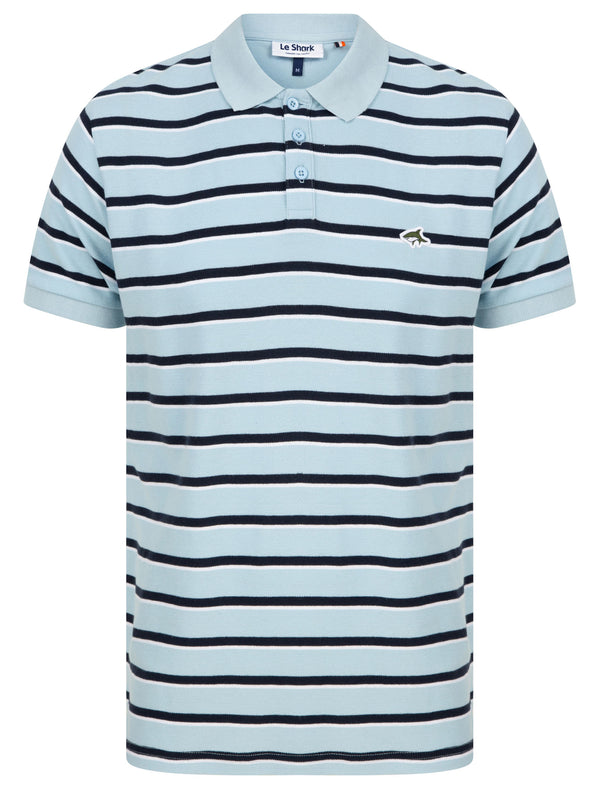 Packham Striped Cotton Pique Polo Shirt In Angel Falls Blue - Le Shark