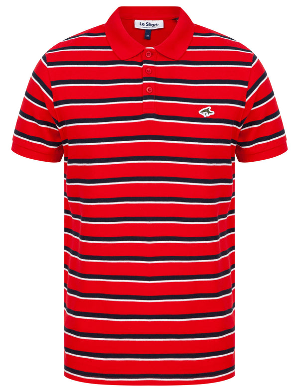 Packham Striped Cotton Pique Polo Shirt In Barados Cherry - Le Shark