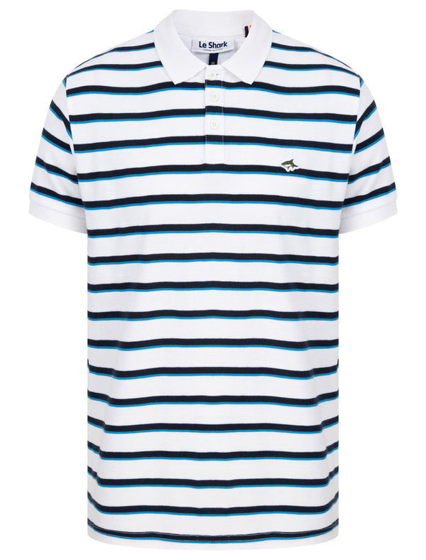Packham Striped Cotton Pique Polo Shirt In Bright White - Le Shark