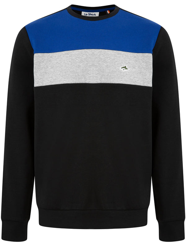 Paul Colour Block Cotton Blend Fleece Sweatshirt in Jet Black / Blue - Le Shark
