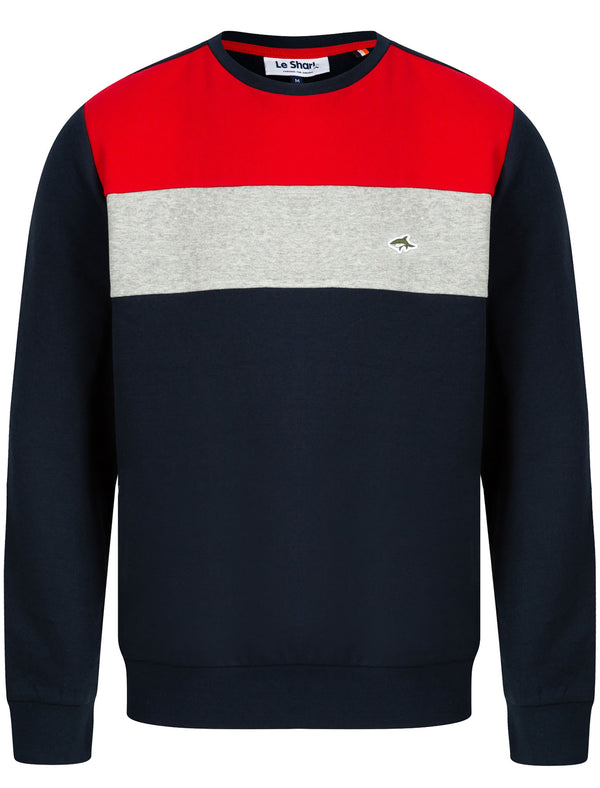 Paul Colour Block Cotton Blend Fleece Sweatshirt in Sky Captain / Red - Le Shark