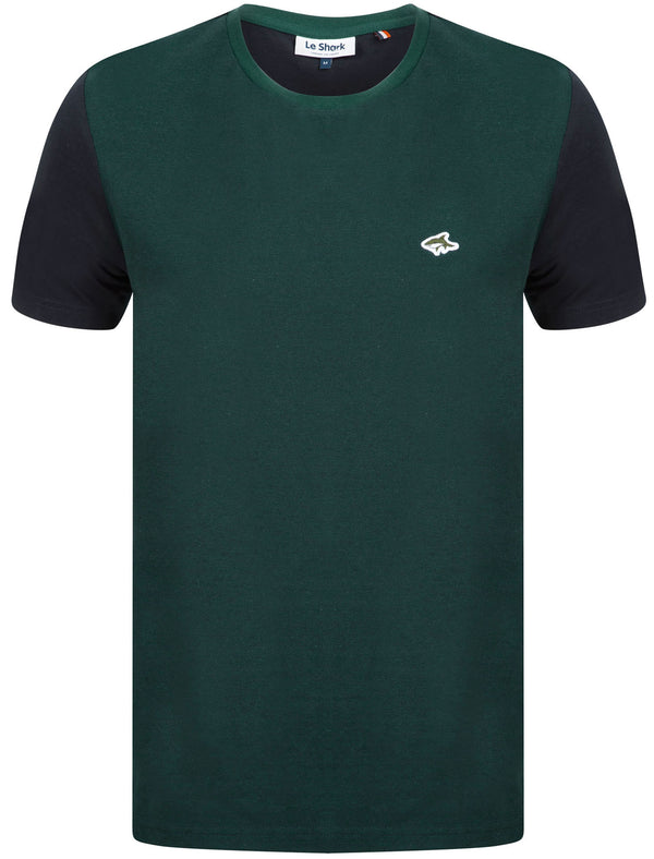 Ruben Cotton Jersey T-Shirt with Birdseye Front Panel in Dune Bug / Navy - Le Shark