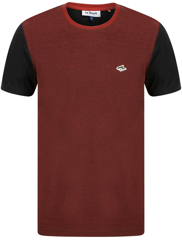 Ruben Cotton Jersey T-Shirt with Birdseye Front Panel in Rosewood / Black - Le Shark