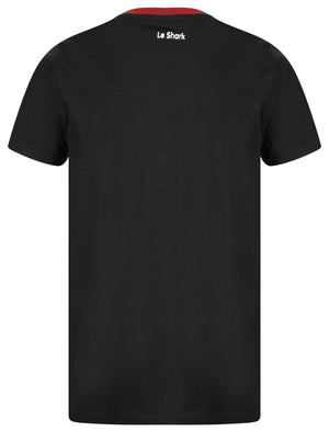 Ruben Cotton Jersey T-Shirt with Birdseye Front Panel in Rosewood / Black - Le Shark