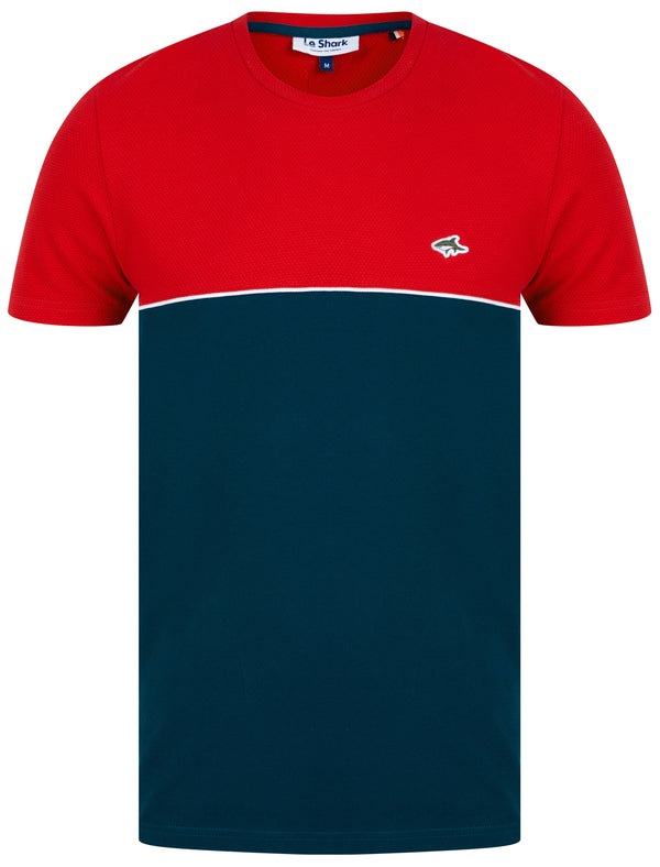 Tom Colour Block Textured Cotton T-Shirt in Barados Cherry - Le Shark