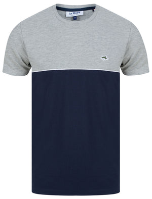 Tom Colour Block Textured Cotton T-Shirt in Light Grey Marl - Le Shark