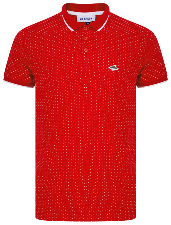 Vanis Polka Dot Cotton Pique Polo Shirt with Tipping in Barados Cherry - Le Shark