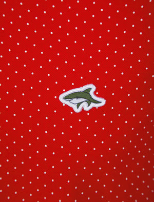 Vanis Polka Dot Cotton Pique Polo Shirt with Tipping in Barados Cherry - Le Shark