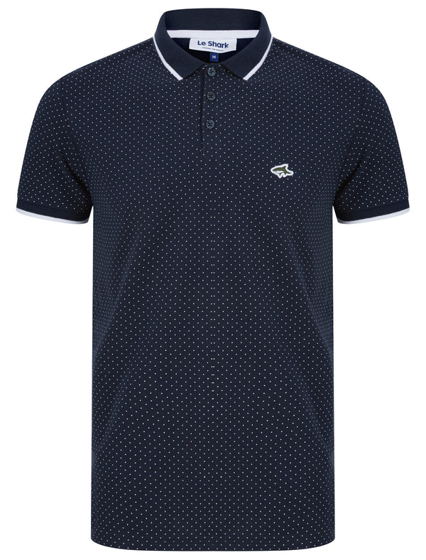 Vanis Polka Dot Cotton Pique Polo Shirt with Tipping in Navy - Le Shark