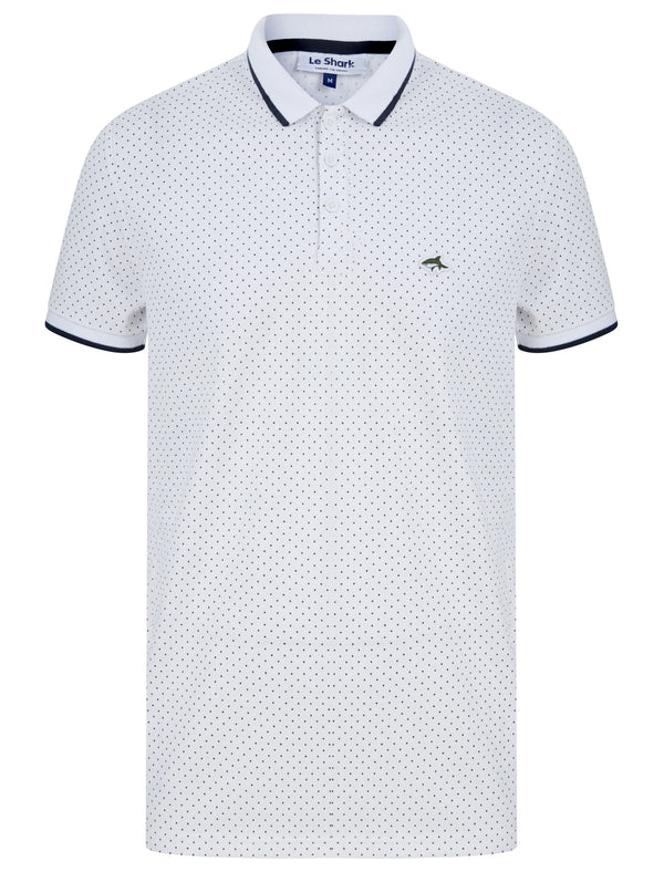 Vanis Polka Dot Cotton Pique Polo Shirt with Tipping in Optic White - Le Shark