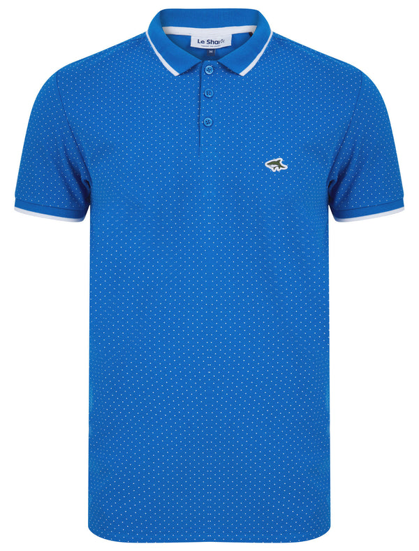 Vanis Polka Dot Cotton Pique Polo Shirt with Tipping in Victoria Blue - Le Shark