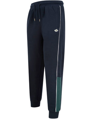 Vaskez Brushback Fleece Cuffed Joggers with Piping in Sky Captain Navy - Le Shark