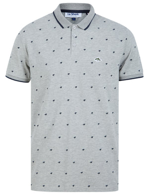 Yanis Printed Cotton Pique Polo Shirt with Tipping in Light Grey Marl - Le Shark