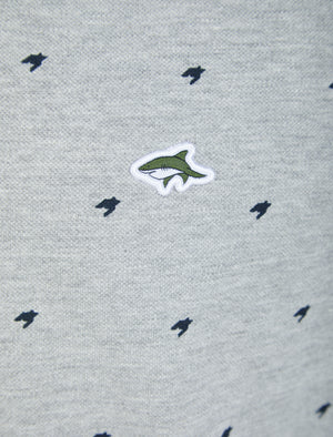 Yanis Printed Cotton Pique Polo Shirt with Tipping in Light Grey Marl - Le Shark