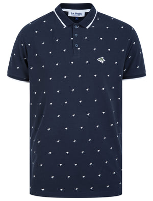 Yanis Printed Cotton Pique Polo Shirt with Tipping in Sky Captain Navy - Le Shark