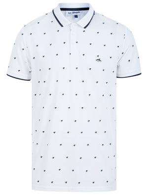 Yanis Printed Cotton Pique Polo Shirt with Tipping in Optic White - Le Shark