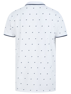 Yanis Printed Cotton Pique Polo Shirt with Tipping in Optic White - Le Shark