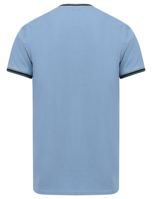 Archer Cotton Jersey T-Shirt with Ribbed Tipping in Allure Blue - Le Shark