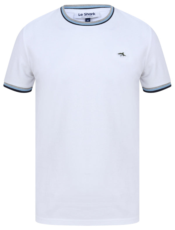 Archer Cotton Jersey T-Shirt with Ribbed Tipping in Bright White - Le Shark