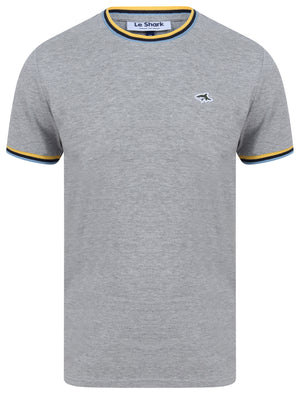 Archer Cotton Jersey T-Shirt with Ribbed Tipping in Light Grey Marl - Le Shark