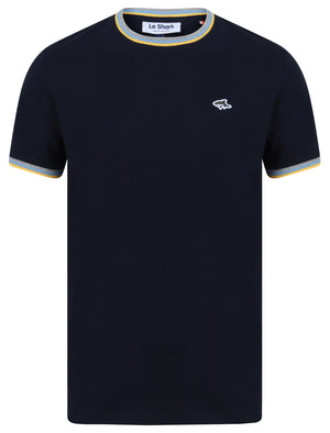 Archer Cotton Jersey T-Shirt with Ribbed Tipping in Sky Captain Navy - Le Shark