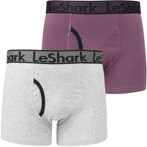 Cottage (2 Pack) Boxer Shorts Set in Grape Jam / Light Grey Marl - Le Shark