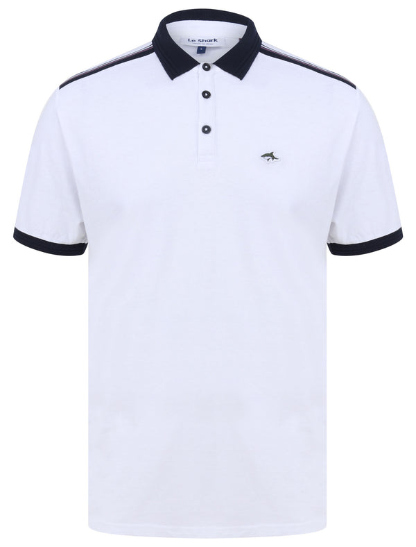 Mariner 2 Cotton Jersey Polo Shirt with Tape Detail In Bright White - Le Shark
