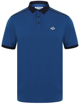 Mariner 2 Cotton Jersey Polo Shirt with Tape Detail In Limoges Blue - Le Shark