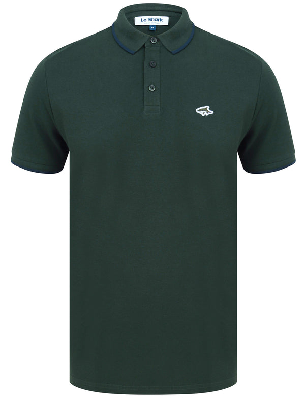 Midhurst 2 Tipped Cotton Pique Polo Shirt In Pine Grove - Le Shark