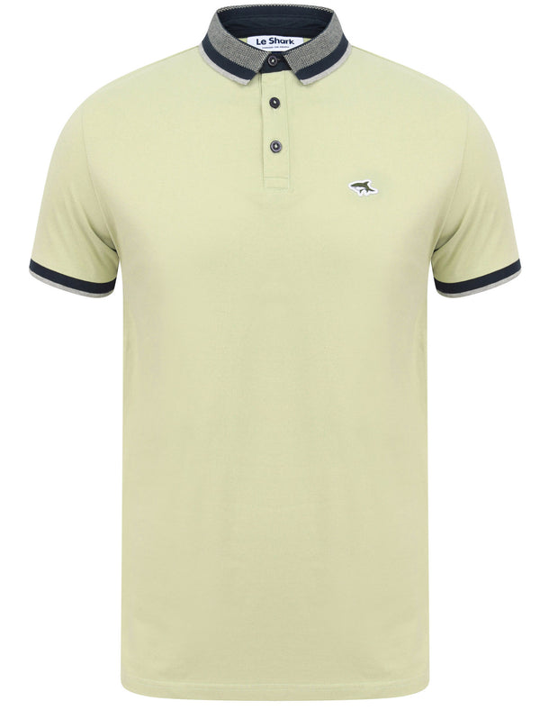 Mill 2 Cotton Pique Polo Shirt with Jacquard Collar In Desert Sage - Le Shark