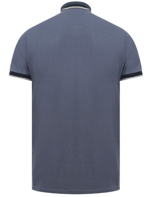 Mill 2 Cotton Pique Polo Shirt with Jacquard Collar In Vintage Indigo - Le Shark